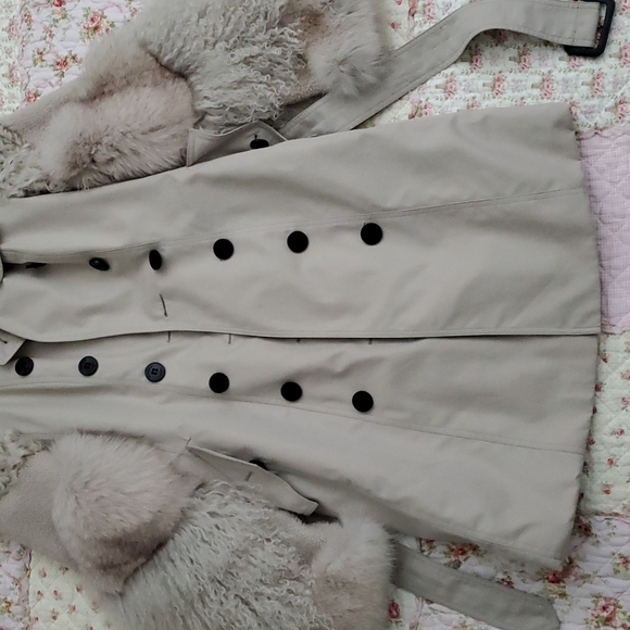 5K Burberry London runway aviator trench coat fox lamb fur quilted plaid US 2 4 - Picture 6 of 17